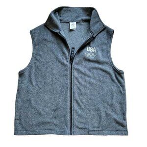 United States Olympic Committee Womens Gray Solid Full Zip Vest Jacket USA Sz XL